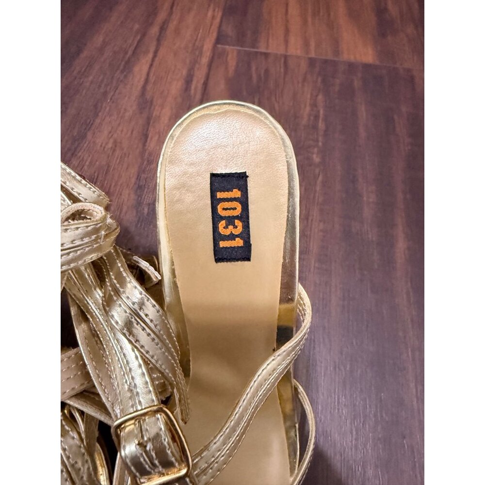 Ellie 1031 Sandals Gold Strap Up 5 Inch Heel NIB Size 10 - Picture 4 of 7